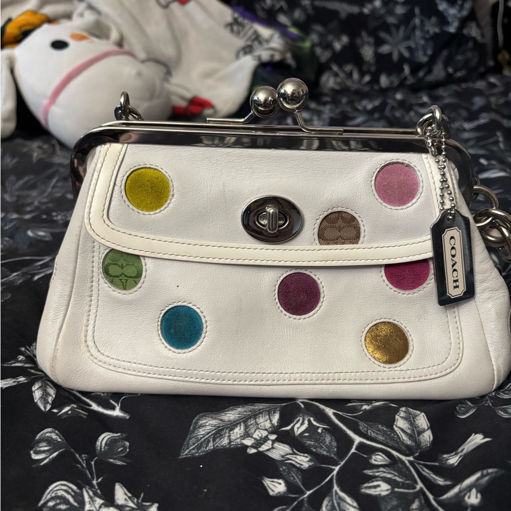 Coach White Bag with Multicolor Dots